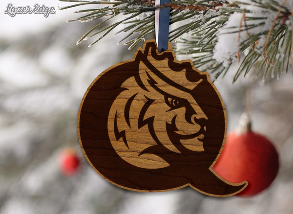 Queens University in Charlotte Primary Logo Ornament – Crafted from Cherry or Maple Wood – Queens Royals