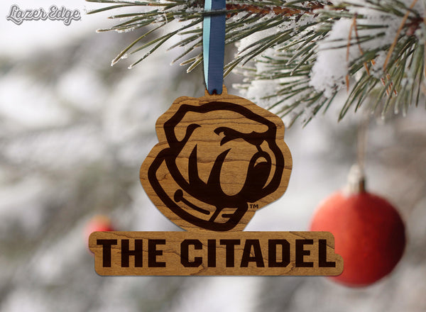 The Citadel Military College Bulldog Ornament – Crafted from Cherry and Maple Wood – The Citadel Bulldogs