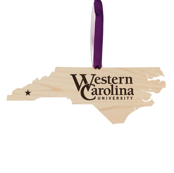Western Carolina University on State Ornament – Crafted from Cherry and Maple Wood – WCU Catamounts