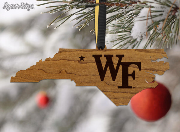Wake Forest University WF on State Ornament – Crafted from Cherry and Maple Wood – Wake Forest Demon Deacons
