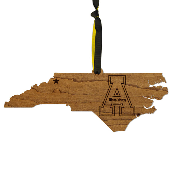 Appalachian State Mountaineers Block A on State Ornament – Crafted from Cherry and Maple Wood – App State Mountaineers
