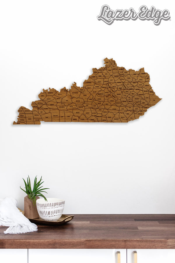Kentucky County Map Wall Hanging - Crafted from Cherry or Maple Wood