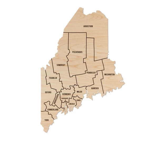 Maine County Map Wall Hanging - Crafted from Cherry or Maple Wood