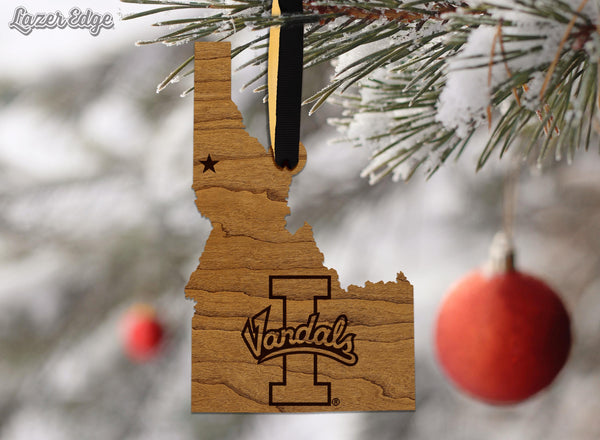 University of Idaho Vandals on State Ornament – Crafted from Cherry and Maple Wood – Idaho Vandals