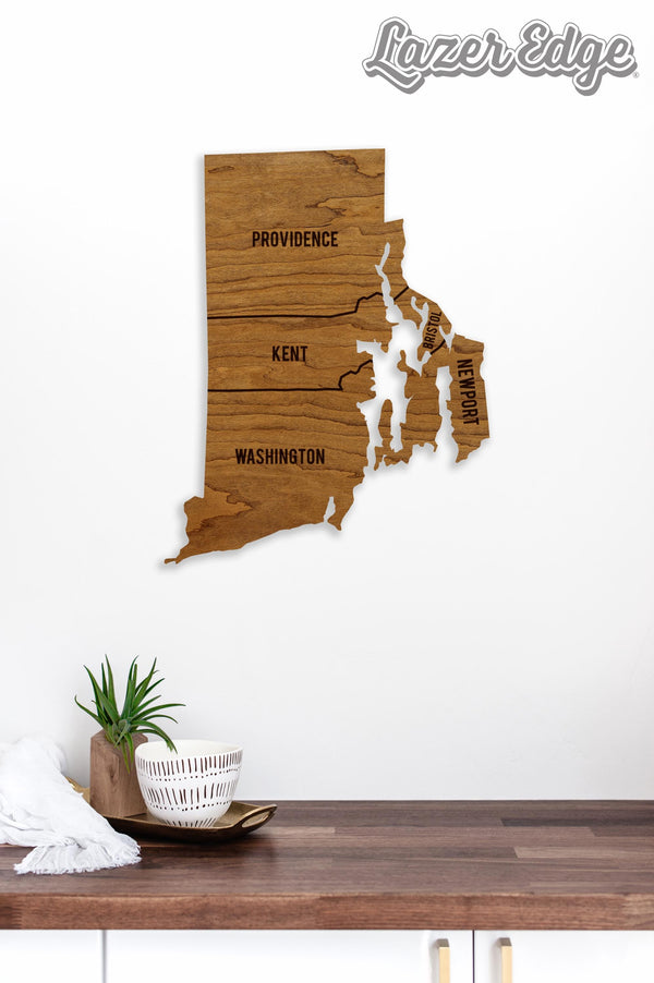 Rhode Island County Map Wall Hanging - Crafted from Cherry or Maple Wood