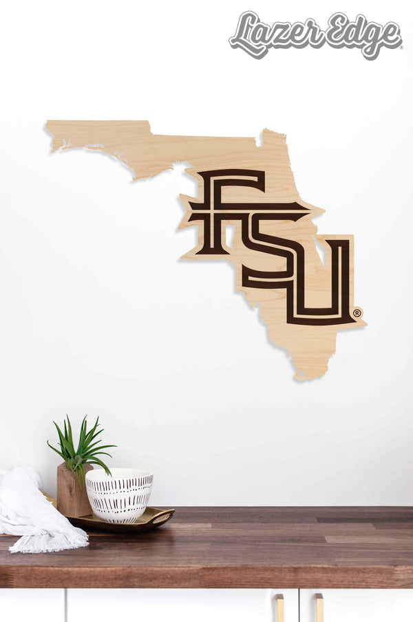 Florida State University FSU on State Wall Hanging - Crafted from Cherry or Maple Wood - Florida State Seminoles