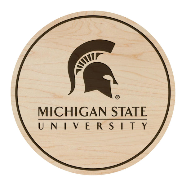 Michigan State University Wordmark Coaster – Crafted from Cherry or Maple Wood – Michigan State Spartans