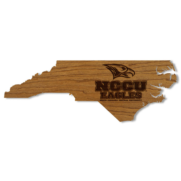 North Carolina Central University Logo on State Wall Hanging - Crafted from Cherry or Maple Wood - NCCU Eagles