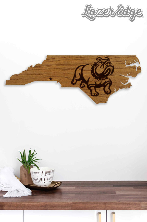 Gardner Webb University Runnin' Bulldog on State Wall Hanging - Crafted from Cherry or Maple Wood