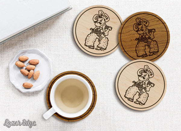 University of Wyoming Cowboys Coaster – Crafted from Cherry or Maple Wood – Wyoming Cowboys