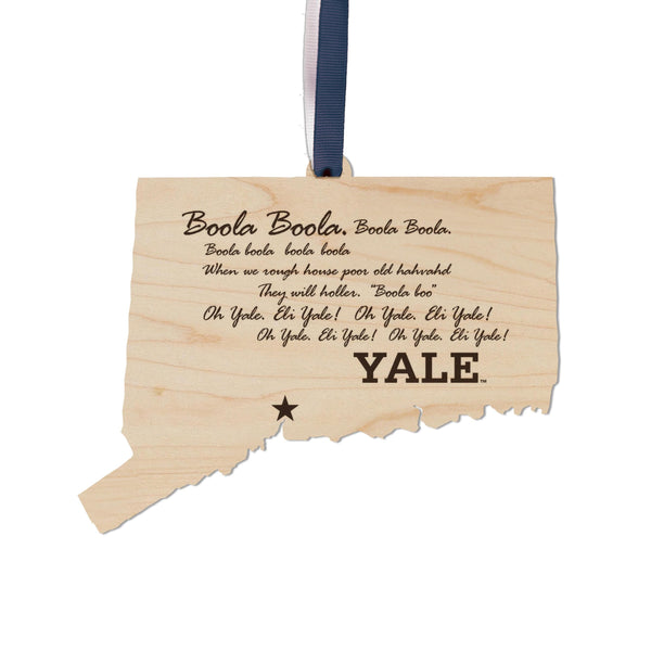 Yale University Fight Song on State Ornament – Crafted from Cherry and Maple Wood – Yale Bulldogs