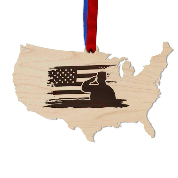 United States Flag Salute Ornament – Crafted from Cherry or Maple Wood