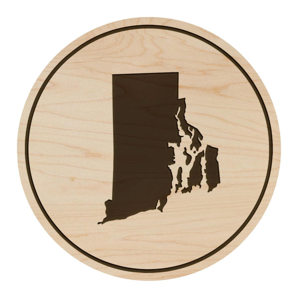Rhode Island State Map Coaster - Crafted from Cherry or Maple Wood