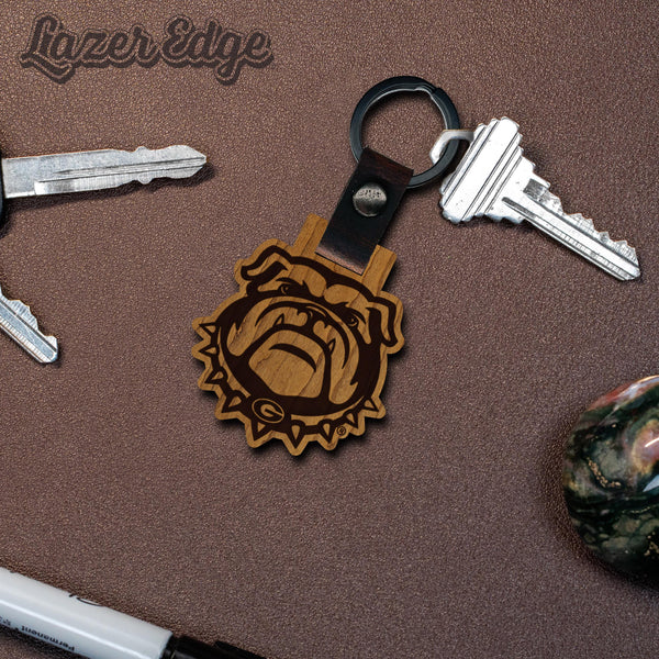 Georgia Bulldog Wooden Keychain – Crafted from Cherry or Maple Wood