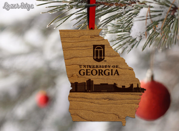 University of Georgia Athens Skyline Ornament - Crafted from Cherry or Maple Wood - Georgia Bulldogs