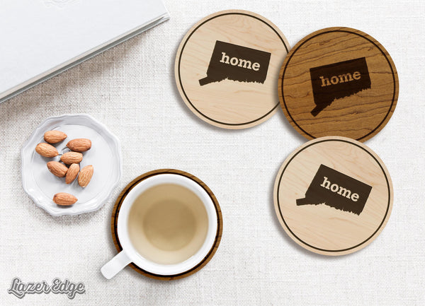 Connecticut Home State Map Coaster - Crafted from Cherry or Maple Wood