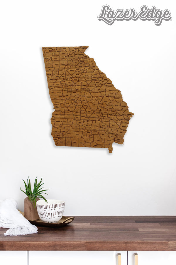 Georgia County Map Wall Hanging - Crafted from Cherry or Maple Wood