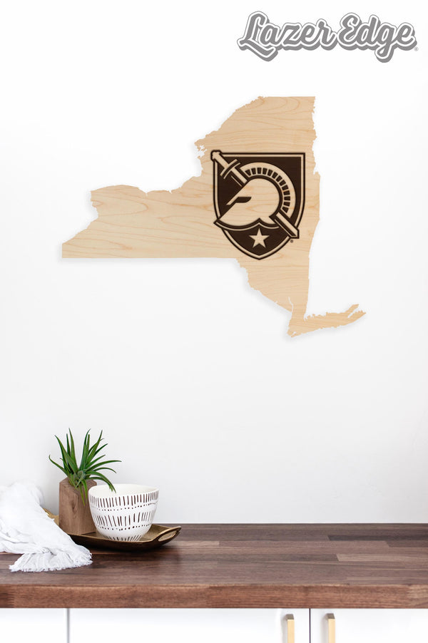 West Point Military Academy Knight and Shield on State Wall Hanging - Crafted from Cherry and Maple Wood - West Point Black Knights