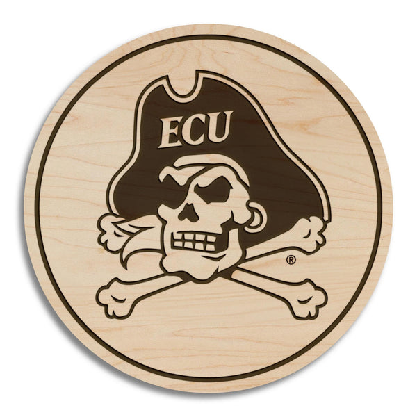 East Carolina University Skull and Bones Coaster – Crafted from Cherry or Maple Wood – ECU Pirates