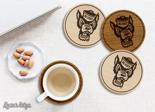 North Carolina State University Tuffy Coaster – Crafted from Cherry or Maple Wood – NC State Wolfpack
