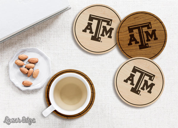 Texas Agricultural and Mechanical University TAM Logo Coaster – Crafted from Cherry or Maple Wood – Texas A & M Aggies