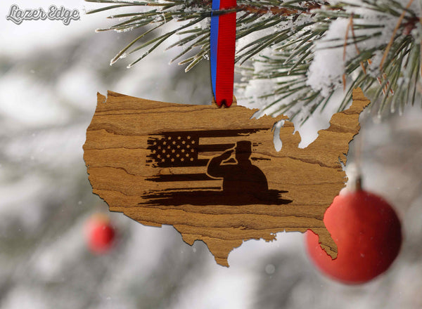 United States Flag Salute Ornament – Crafted from Cherry or Maple Wood