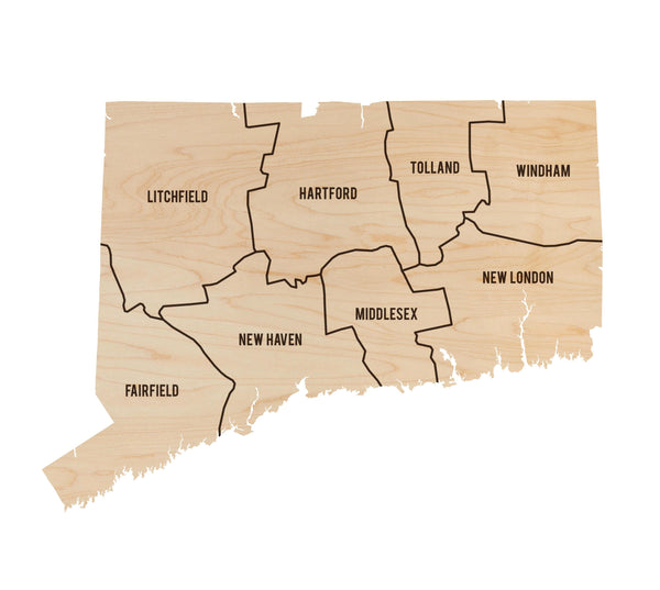 Connecticut County Map Wall Hanging - Crafted from Cherry or Maple Wood