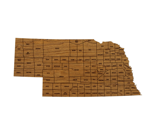 Nebraska County Map Wall Hanging - Crafted from Cherry or Maple Wood