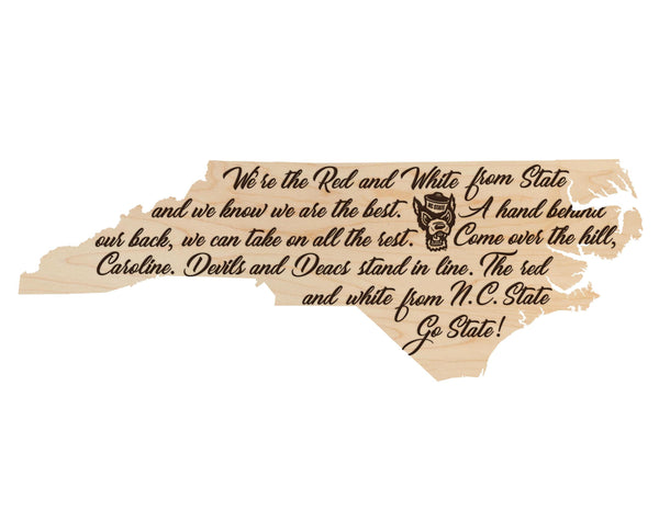 North Carolina State University Fight Song Wall Hanging - Crafted from Cherry or Maple Wood - NC State Wolfpack