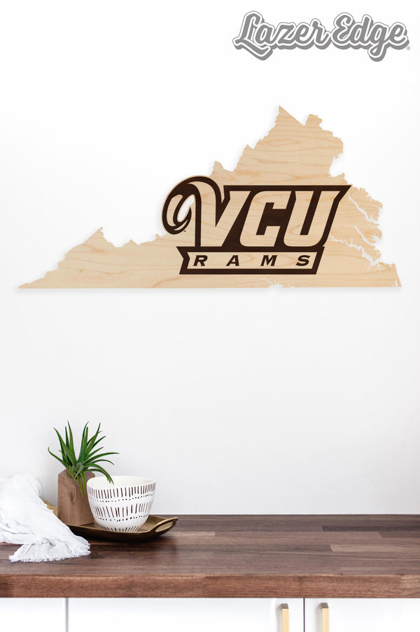 Virginia Commonwealth University Rams on State Wall Hanging - Crafted from Cherry and Maple Wood -VCU Rams