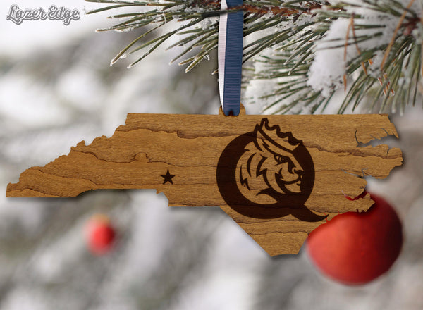 Queens University in Charlotte Primary Logo on State Ornament – Crafted from Cherry or Maple Wood – Queens Royals