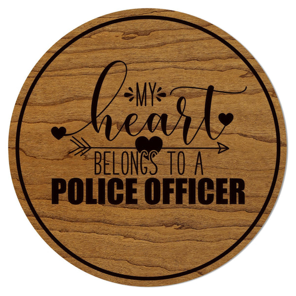 My Heart Belongs to a Police Officer Wooden Coaster – Crafted from Cherry or Maple Wood