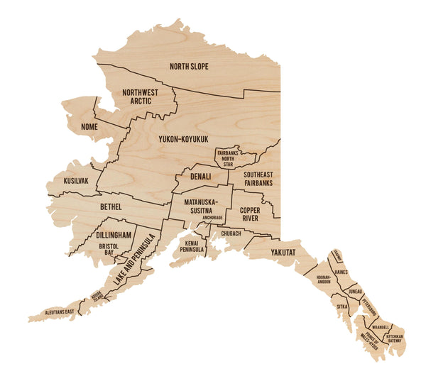 Alaska County Map Wall Hanging - Crafted from Cherry or Maple Wood