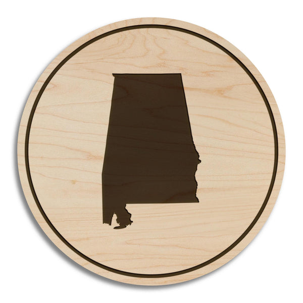 Alabama State Map Coaster - Crafted from Cherry or Maple Wood