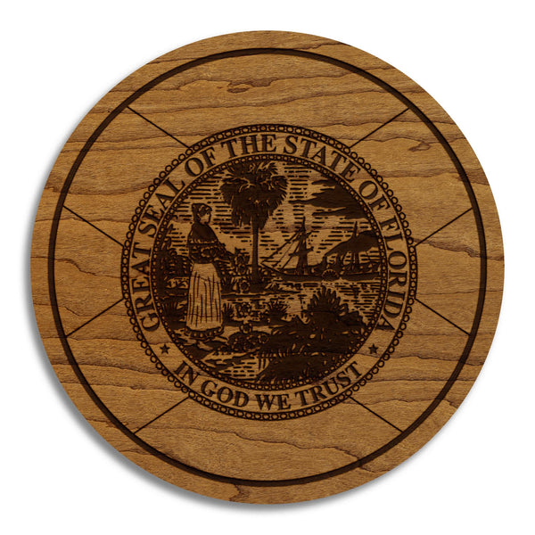 Florida State Flag Coaster - Crafted from Cherry or Maple Wood