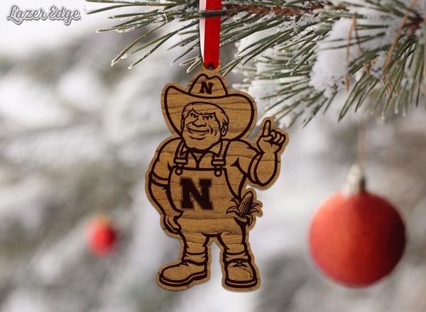 University of Nebraska Herbie Husker Ornament - Crafted from Cherry or Maple Wood - Nebraska Huskers