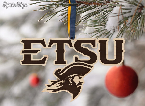 East Tennessee State University Buccaneer Logo Ornament – Crafted from Cherry and Maple Wood – East Tennessee State Buccaneers