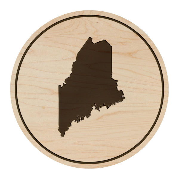 Maine State Map Coaster - Crafted from Cherry or Maple Wood