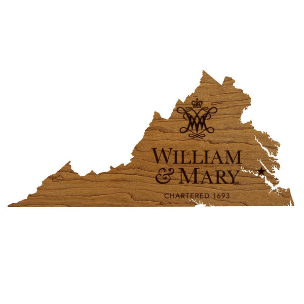 William and Mary Logo on State Wall Hanging - Crafted from Cherry and Maple Wood - William and Mary Griifins