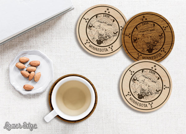 Minnesota State Flag Coaster - Crafted from Cherry or Maple Wood