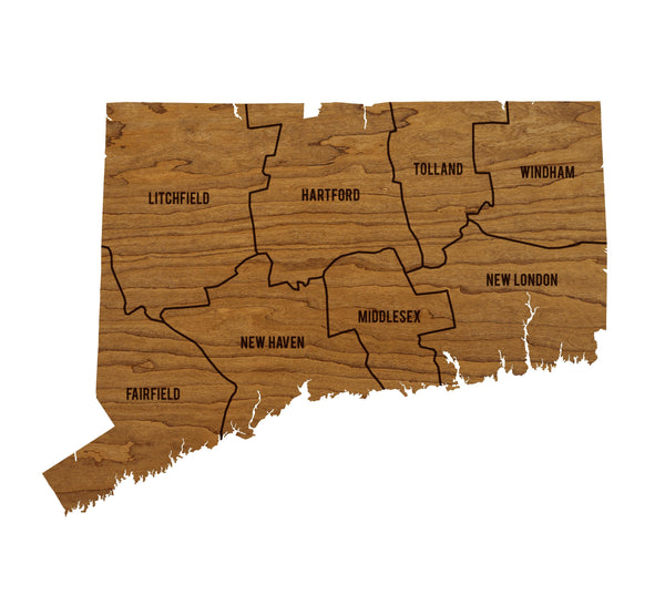 Connecticut County Map Wall Hanging - Crafted from Cherry or Maple Wood