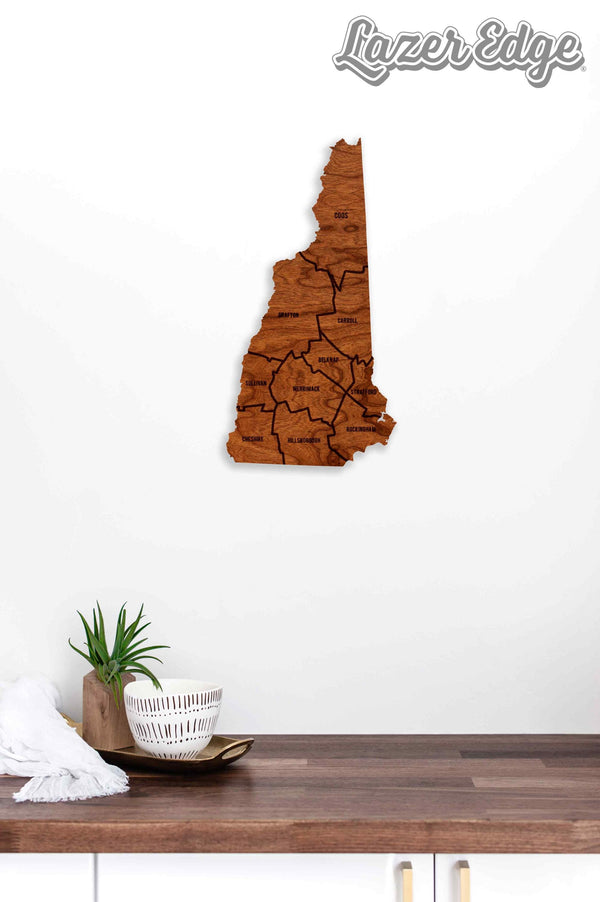 New Hampshire County Map Wall Hanging - Crafted from Cherry or Maple Wood