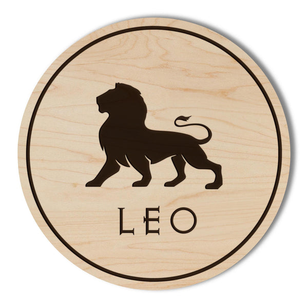 Leo Symbol Zodiac Coaster – Crafted from Cherry or Maple Wood