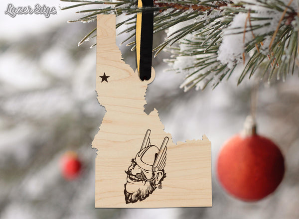 University of Idaho Vandal Joe on State Ornament – Crafted from Cherry and Maple Wood – Idaho Vandals