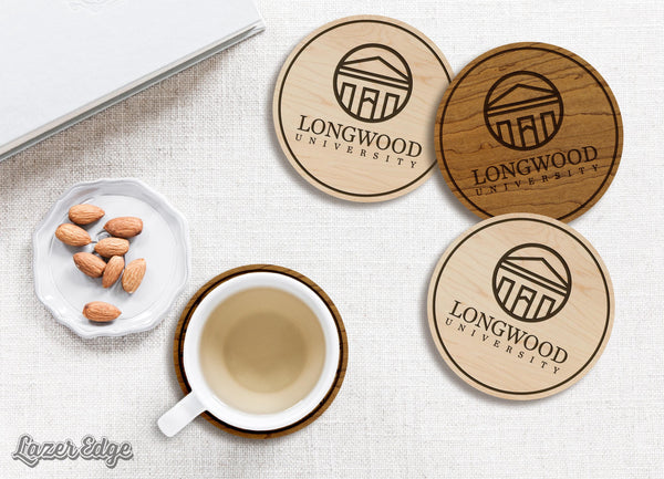 Longwood University Institution Mark Coaster – Crafted from Cherry or Maple Wood – Longwood Lancers