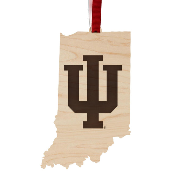 Indiana University IU on State Ornament – Crafted from Cherry and Maple Wood – Indiana Hoosiers