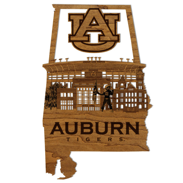 Auburn University Skyline Wall Hanging - Crafted from Cherry or Maple Wood - Auburn Tigers