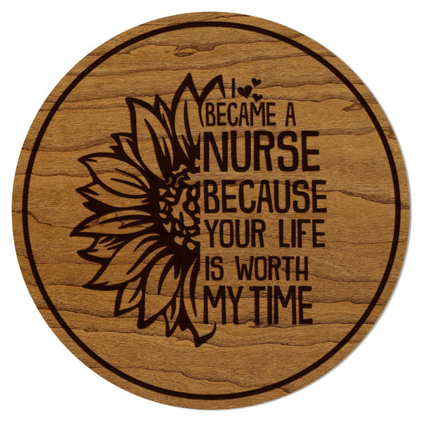 Nurse Sunflower Coaster – Crafted from Cherry or Maple Wood