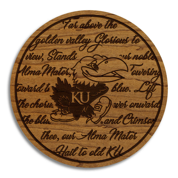 The University of Kansas Fight Song Coaster – Crafted from Cherry or Maple Wood – Kansas Jayhawks