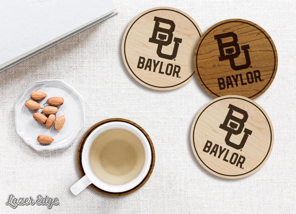 Baylor University Stacked Wordmark Coaster – Crafted from Cherry or Maple Wood – Baylor Bears